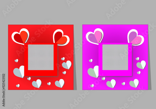Printable Valentine's Day photo frames with pink hearts, xoxo inscription, love hashtag and quotes. Will you be my Valentine template. Happy Valentine's day photo booth prop. Vector illustration