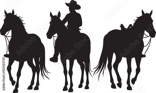 Cowboy riding horse black silhouettes set  horse running silhouettes , Cowboys ride horses, Riders on horseback 
