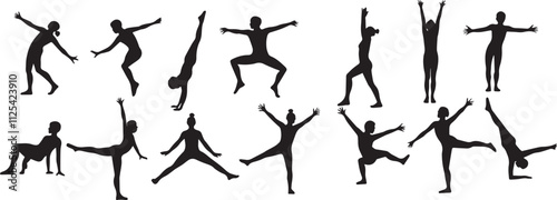 Set of gymnasts vector silhouettessilhouette gymnastics, graceful movements, sports, art, athletic girls. Aesthetic gymnastics. Rhythmic gymnastics