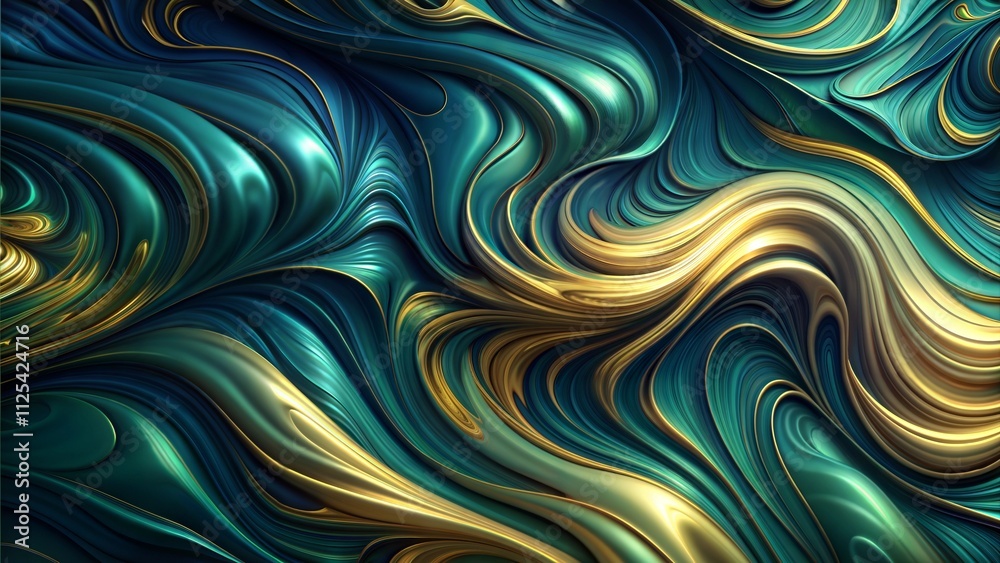 Obraz premium Abstract swirling patterns in gold and teal tones