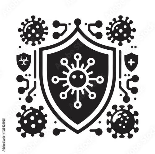 virus protection icon set silhouette vector illustration
