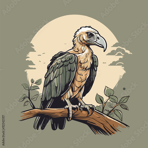 Majestic Vulture Perched on Branch, Nature Illustration. Bird Vector. Vector Illustration. T-shirt Vector Design.