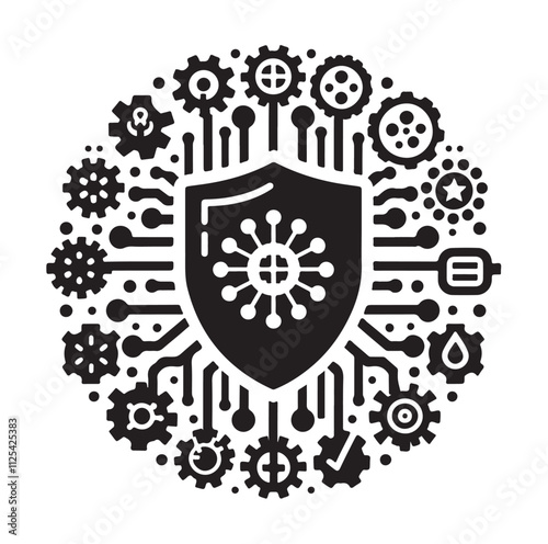 virus protection icon set silhouette vector illustration