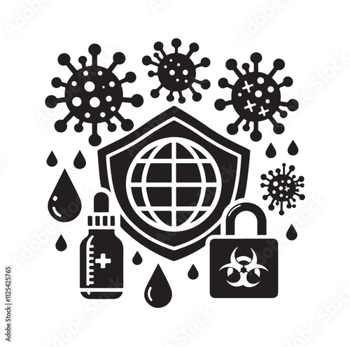 virus protection icon set silhouette vector illustration