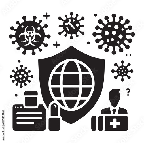 virus protection icon set silhouette vector illustration