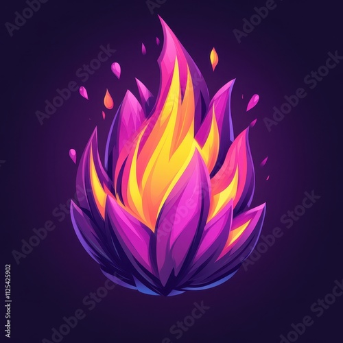 Stylized purple and yellow flame.