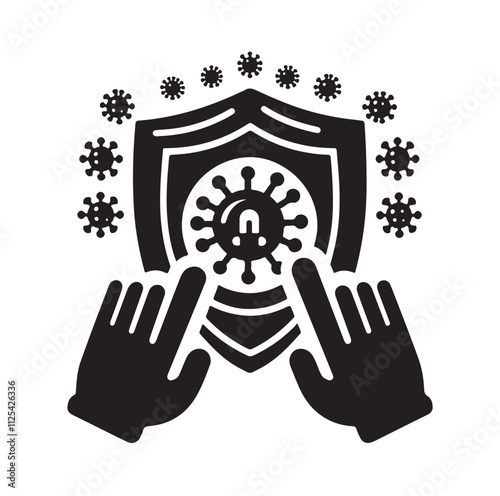 virus protection icon set silhouette vector illustration