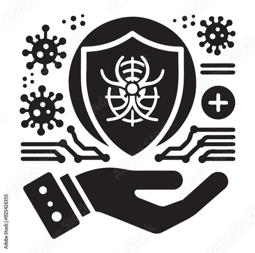 virus protection icon set silhouette vector illustration