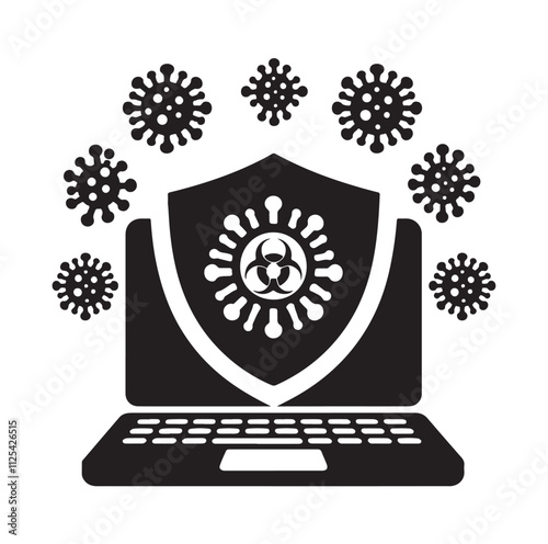 virus protection icon set silhouette vector illustration