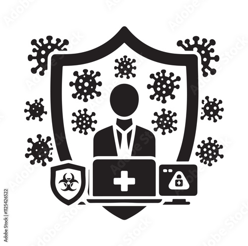 virus protection icon set silhouette vector illustration