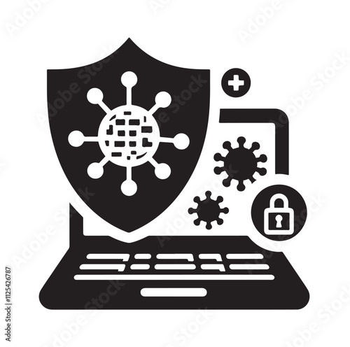 virus protection icon set silhouette vector illustration