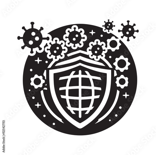 virus protection icon set silhouette vector illustration