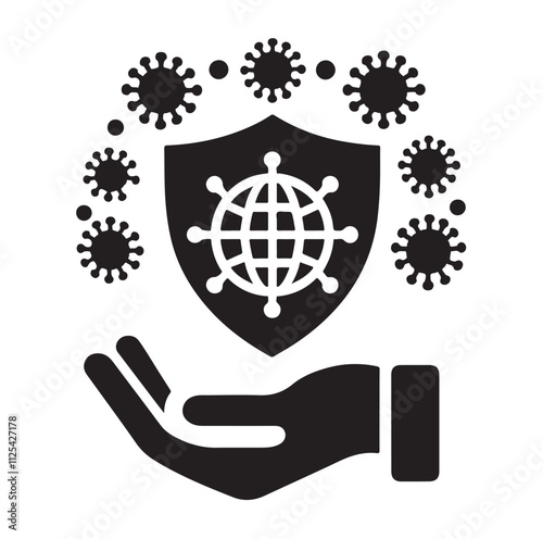 virus protection icon set silhouette vector illustration