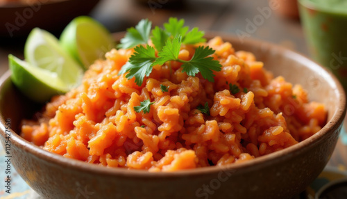 Mexican red rice with fresh lime and parsley