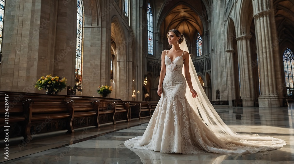 Elegant Bride in Cathedral: A Timeless Wedding Dress Elegant Bride in Cathedral: A Timeless Wedding Dress