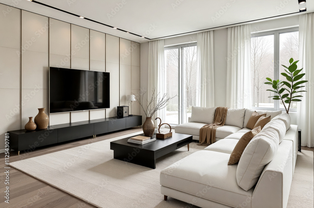 Fototapeta premium Modern Living Room with Neutral Tones