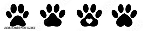 set of dog paw print set Paw icon collection on white background  Vector illustration