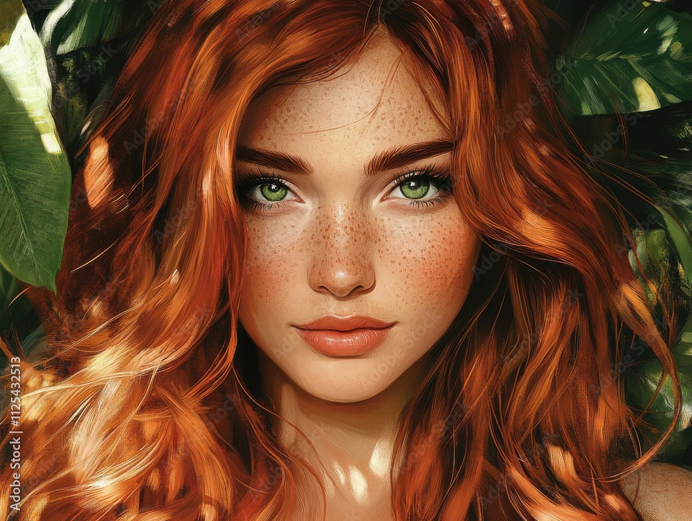Portrait of Attractive Woman with Long Wavy Red Hair and Green Eyes Portrait of Attractive Woman with Long Wavy Red Hair and Green Eyes