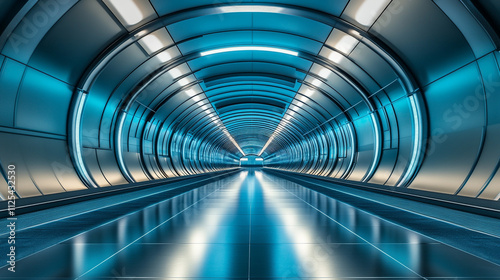 Futuristic Blue Tunnel Modern Architecture Sci Fi Corridor Abstract Design Technology