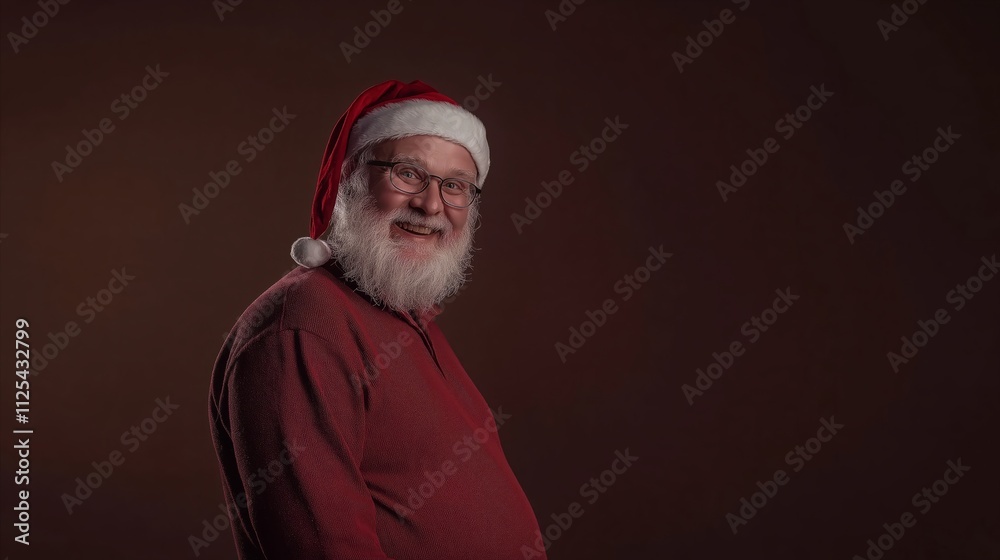 Man in a red Santa suit with a beard and glasses Man in a red Santa suit with a beard and glasses