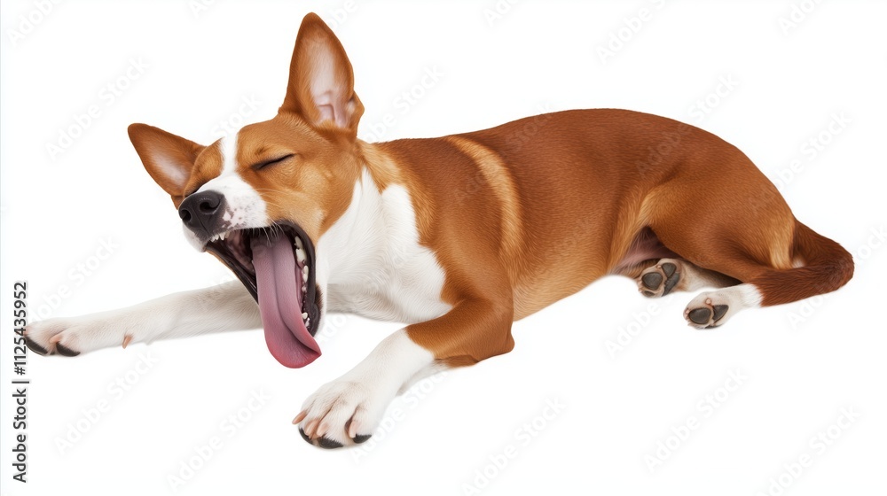 Brown and white dog is sleeping with its tongue hanging out Brown and white dog is sleeping with its tongue hanging out
