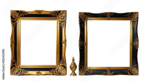 Golden and black Photo frame ioslated on transparent , Blank Frame PNG  photo