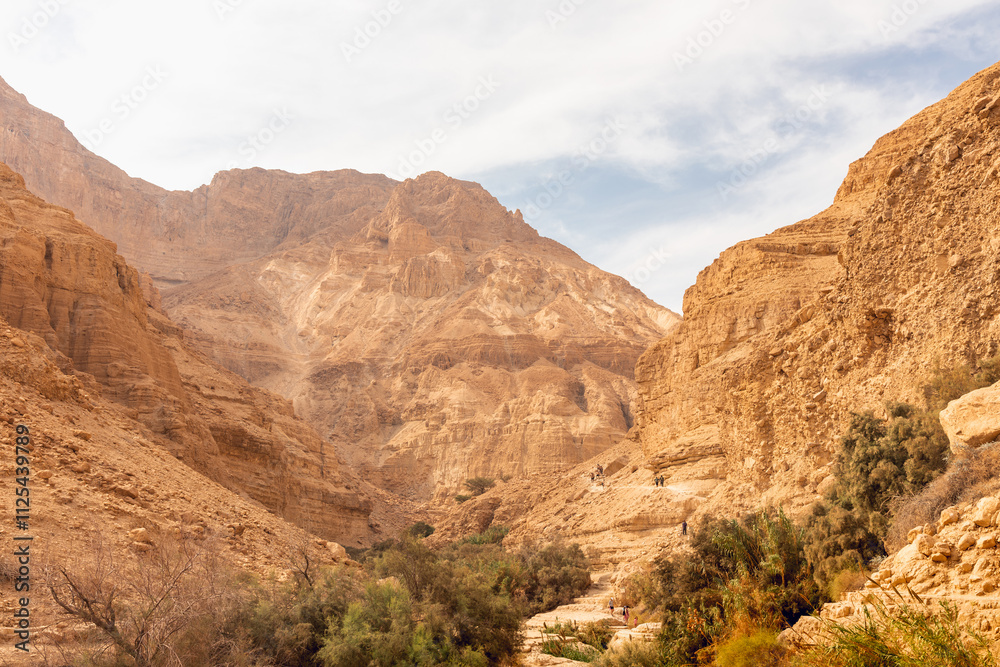 Wadi Arugot National Park is a desolate rocky landscape Wadi Arugot National Park is a desolate rocky landscape