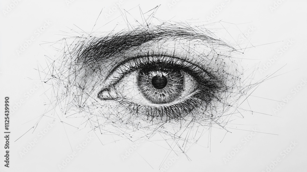 Fototapeta premium Abstract Eye Drawing Monochrome Sketch Human Gaze Intricate Lines Vision Perception