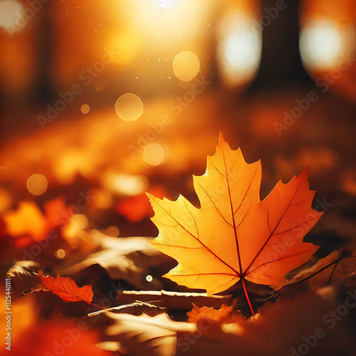 beautiful autumn nature background. dry frozen fallen leaves, grass in hoarfrost. cold weather, late fall season, first freezing. soft focus
 photo