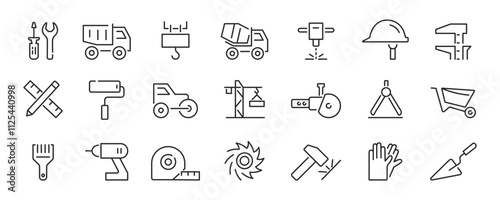 Set of building and home repair tools icons. Construction instruments line icons. Vector illustration photo