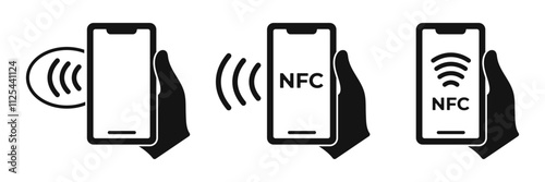 NFC payment by smartphone. Wireless pay icon. Vector flat style.