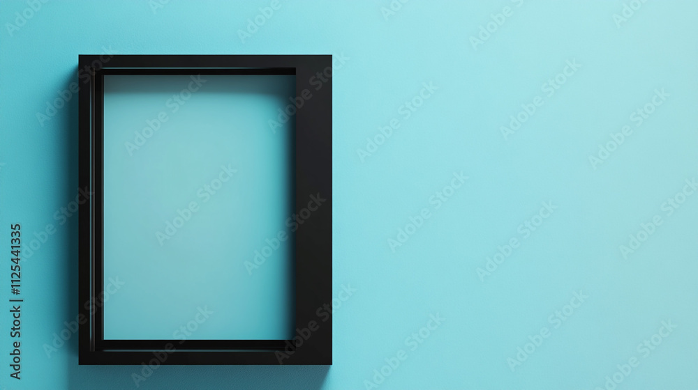 Modern Black Frame on Teal Background Mockup Minimalist Empty Design Template Modern Black Frame on Teal Background Mockup Minimalist Empty Design Template