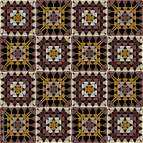 Pattern with crochet granny square wallpaper handmade decorative art design print