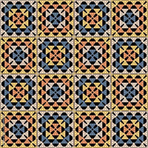 Pattern with crochet granny square wallpaper handmade decorative art design print