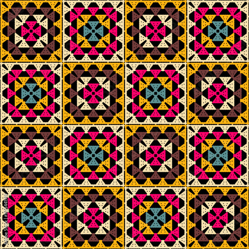 Pattern with crochet granny square wallpaper handmade decorative art design print