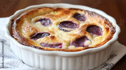 Plum clafoutis with a hint of cinnamon.