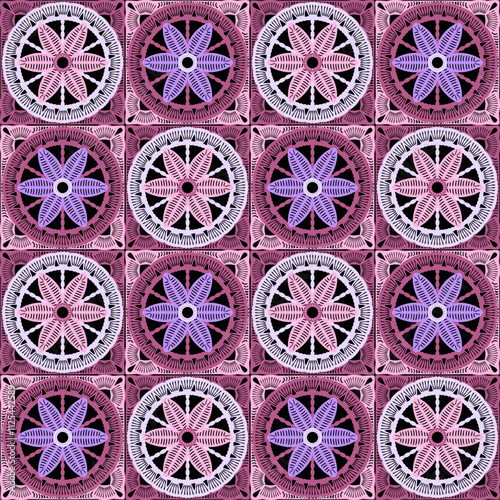 Pattern with crochet granny square wallpaper handmade decorative art design print