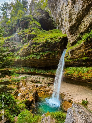 Peričnik falls in Slovenian mountains