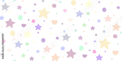 Flying pink stars confetti isolated on white. Beautiful seamless random stellar falling in cartoon style. Pattern of color stars. Vector design for fabric, textile print, wrapping, wallpaper