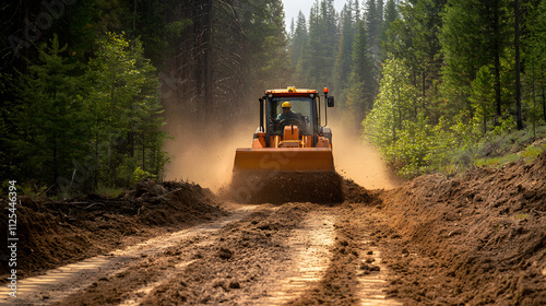 A forestry mulcher grinding stumps and small trees into mulch in a fire-prevention project.