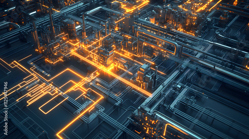 A futuristic electrical grid with glowing circuits and advanced distribution systems.