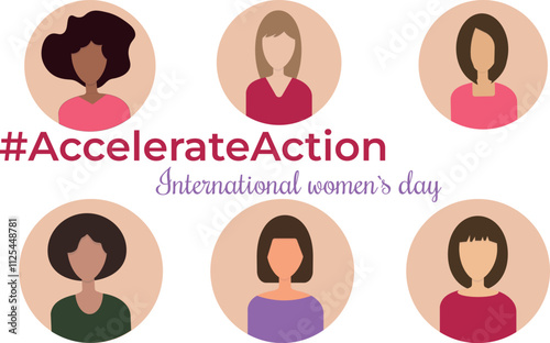 International Women's Day, Accelerate Action, 2025, March 8, Banner, Vector on Transparent Background