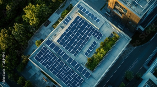 In an urban setting, stunning rooftop solar panels are effectively harnessing renewable energy sources