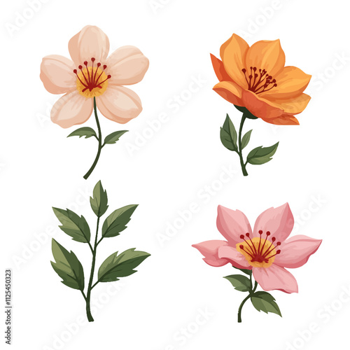 Illustrated flowers isolated