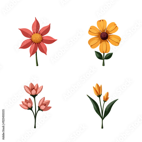 Illustrated flowers isolated