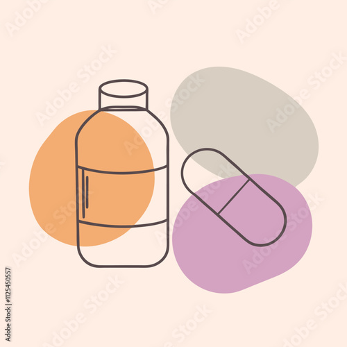 a minimalist icon set featuring a pill and a medicine bottle