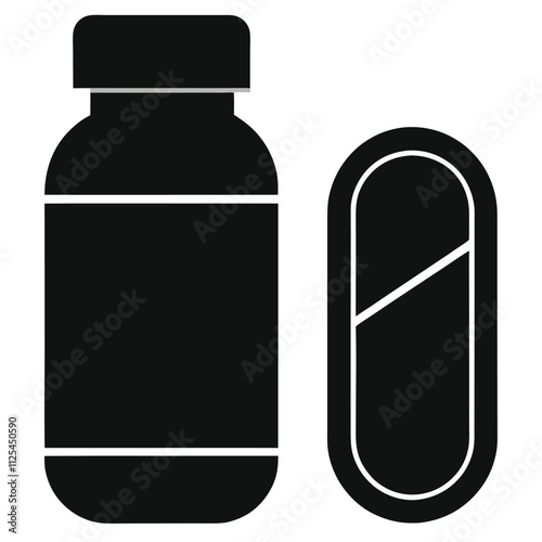 a minimalist icon set featuring a pill and a medicine bottle