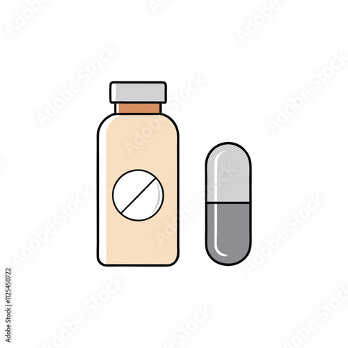 a minimalist icon set featuring a pill and a medicine bottle