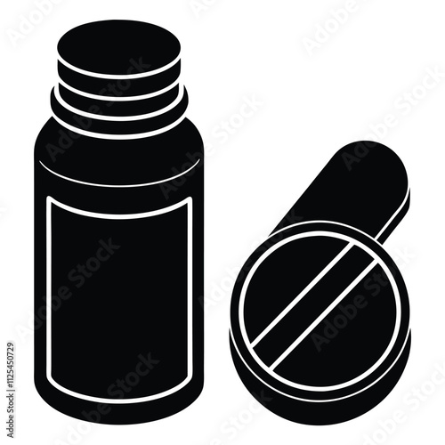 a minimalist icon set featuring a pill and a medicine bottle