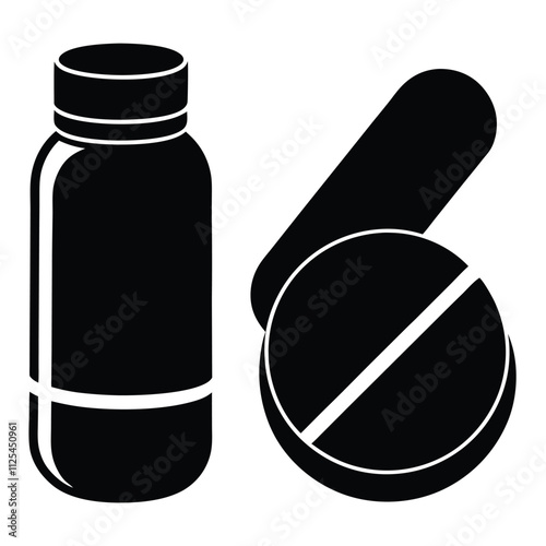 a minimalist icon set featuring a pill and a medicine bottle